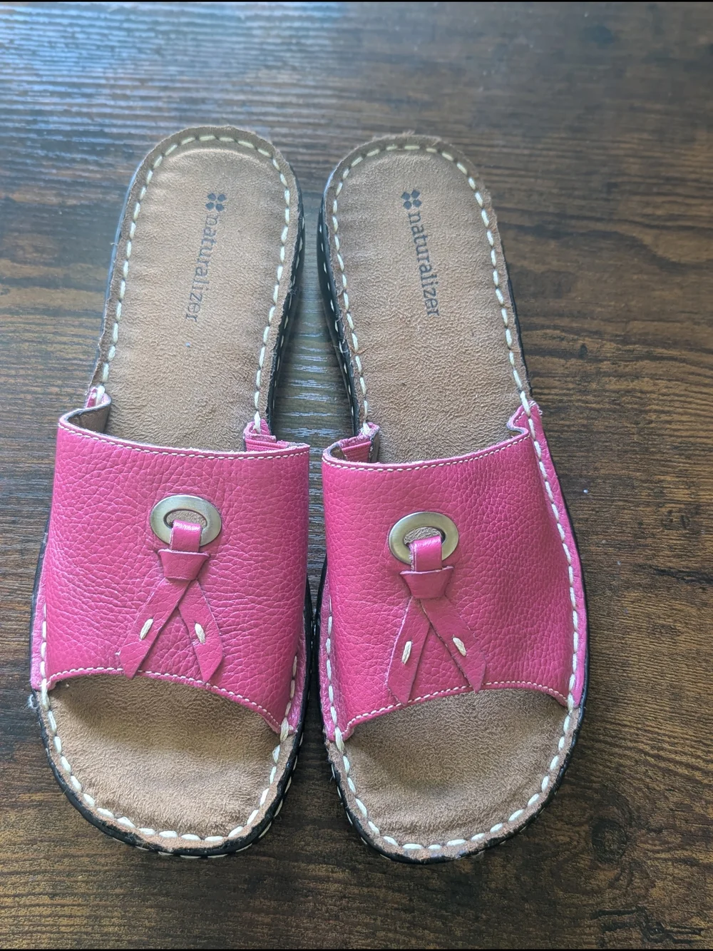Naturalizer Pink Leather Slide Sandals Womens 7.5 Slip On Comfort Sandals - Picture 2 of 6